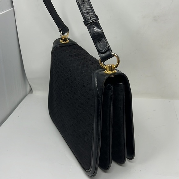 Gucci 1970s Vintage Blondie Logo Black Canvas and Leather Shoulder Bag - Picture 11 of 16